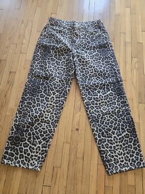 Leopard Print Straight-Leg Jeans in Beige and Black